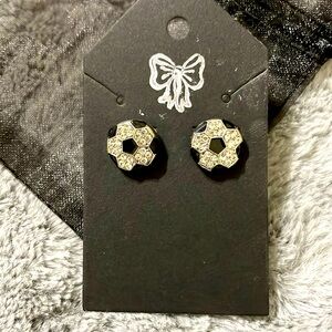 NEW soccer ball rhinestone and black enamel earrings.